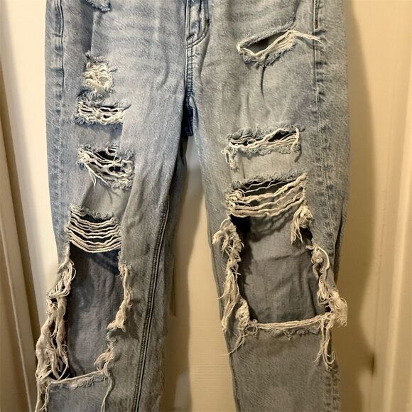American Eagle Women's High Rise Distressed Grunge Mom Jeans Size 0 Blue - Picture 3 of 10